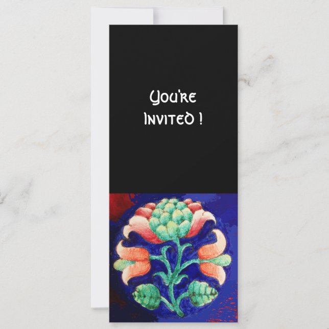 STYLIZED FLOWER/PINK RED GREEN ORANGE BLUE FLORAL INVITATION (Front)