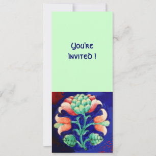 STYLIZED FLOWER/PINK RED GREEN ORANGE BLUE FLORAL INVITATION