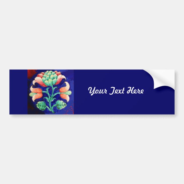 STYLIZED FLOWER/ RED PINK GREEN BLUE FLORAL BUMPER STICKER (Front)