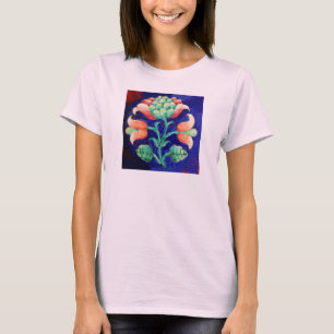 STYLIZED FLOWER/ RED PINK GREEN BLUE FLORAL T-Shirt