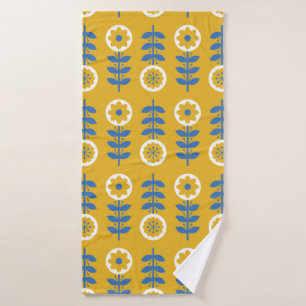 Stylized flower seamless pattern. Scandinavian sty Bath Towel