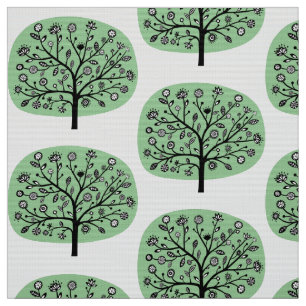Stylized Flower Tree - Faded Green Fabric