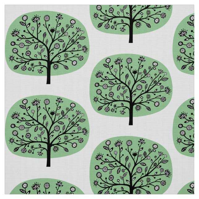 Stylized Flower Tree - Faded Green Fabric (Swatch)