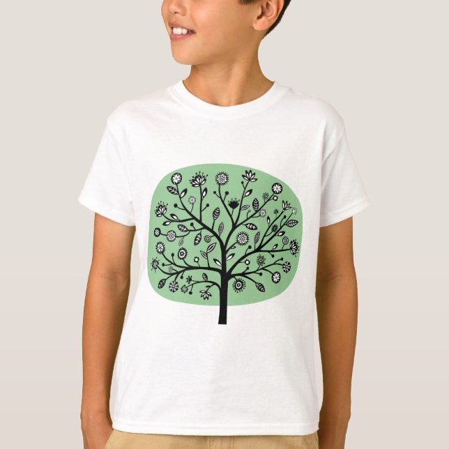 Stylized Flower Tree - Faded Green T-Shirt (Front)