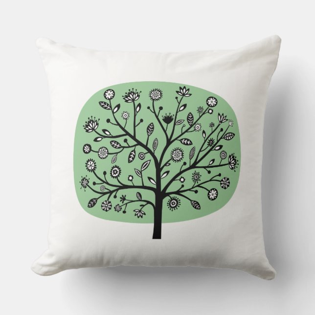 Stylized Flower Tree - Faded Green Throw Pillow (Front)