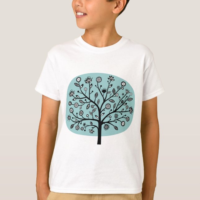 Stylized Flower Tree - Light Blue Green T-Shirt (Front)