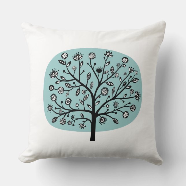 Stylized Flower Tree - Light Blue Green Throw Pillow (Front)