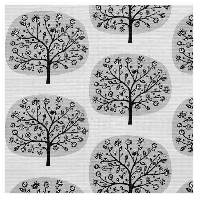 Stylized Flower Tree - Light Grey Fabric (Swatch)