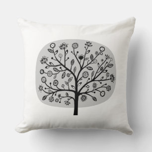 Stylized Flower Tree - Light Grey Throw Pillow