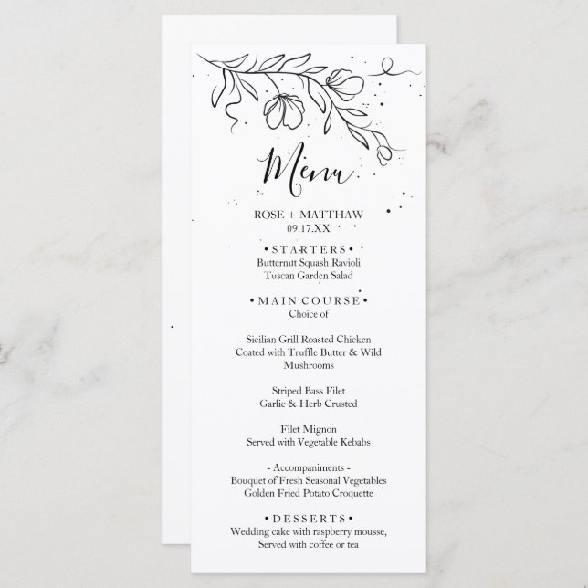 Stylized flowering branch and drops of ink  menu (Front/Back)