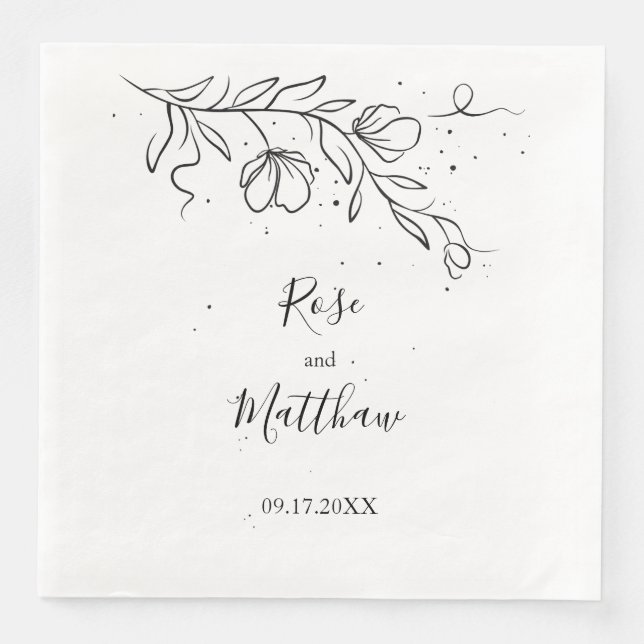 Stylized flowering branch and drops of ink  paper  napkin (Front)