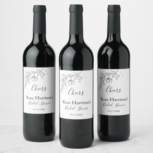Stylized flowering branch Bridal Shower  Wine Labe Label (Bottles)