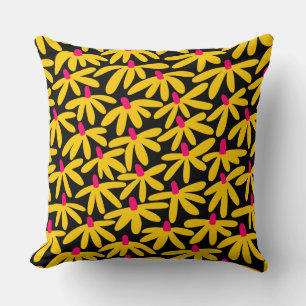 Stylized Flowers - Amber, Crimson and Black Throw Pillow