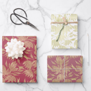 Stylized Flowers Art Deco Burgundy Wrapping Paper Sheet