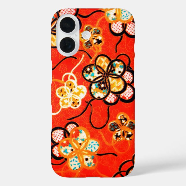 STYLIZED FLOWERS ,BLACK WHITE RIBBONS BRIGHT RED Case-Mate iPhone CASE (Back)