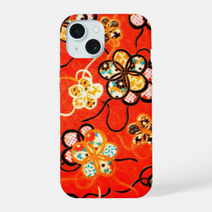 STYLIZED FLOWERS ,BLACK WHITE RIBBONS BRIGHT RED iPhone 15 CASE