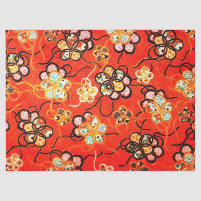 STYLIZED FLOWERS ,BLACK WHITE RIBBONS  BRIGHT RED TISSUE PAPER (Front)