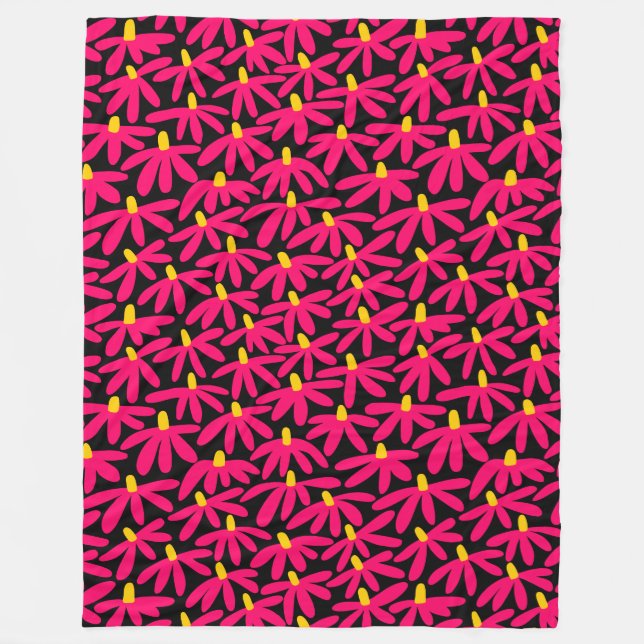 Stylized Flowers - Crimson, Amber and Black Fleece Blanket (Front)
