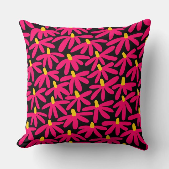 Stylized Flowers - Crimson, Amber and Black Throw Pillow (Front)