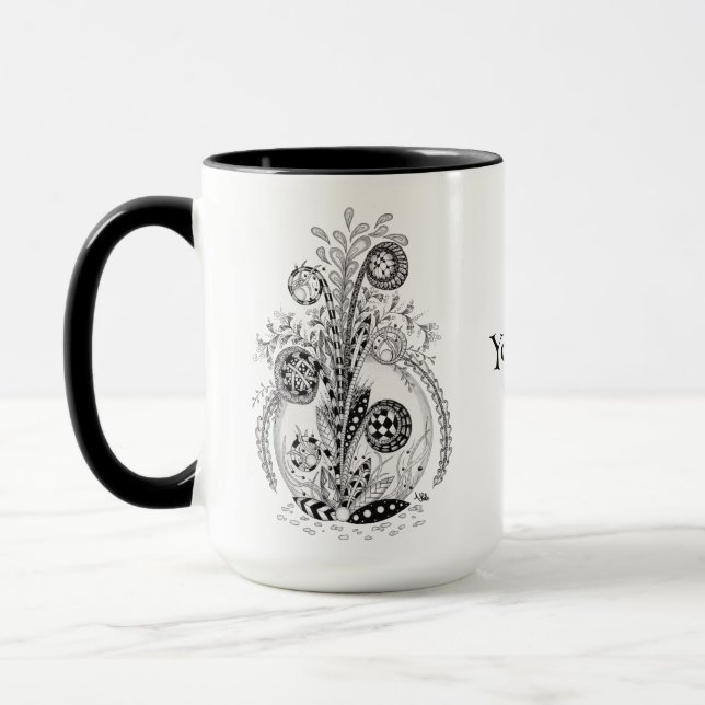 Stylized Flowers Fine Line Illustration -  Mug (Left)