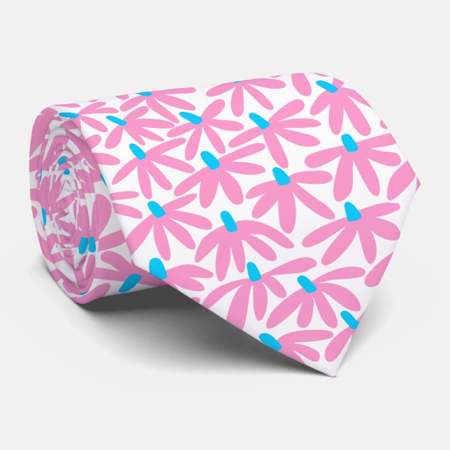 Stylized Flowers - Pink, Sky Blue and White Tie (Rolled)