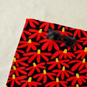 Stylized Flowers - Red, Amber and Black Beach Towel