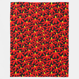 Stylized Flowers - Red, Amber and Black Fleece Blanket