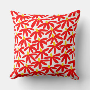 Stylized Flowers - Red, Amber and White Throw Pillow