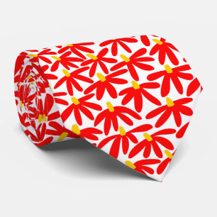 Stylized Flowers - Red, Amber and White Tie