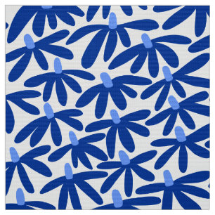 Stylized Flowers - Shades of Blue and White Fabric