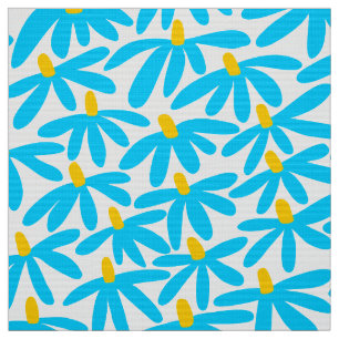 Stylized Flowers - Sky Blue, Amber and White Fabric