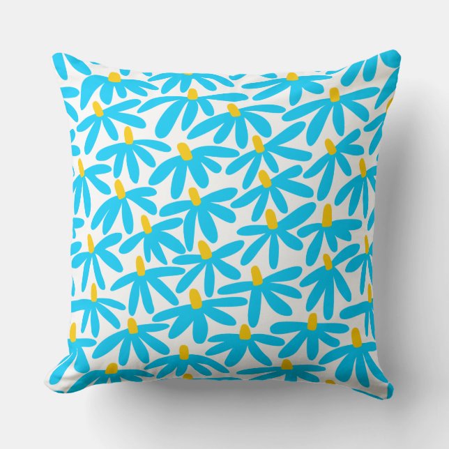 Stylized Flowers - Sky Blue, Amber and White Throw Pillow (Front)