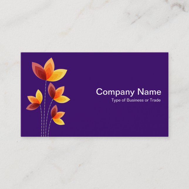 Stylized Flowers - White on Deep Purple Business Card (Front)