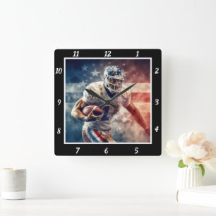 Stylized Football Player Square Wall Clock