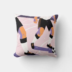 Stylized Football Players Dribbling a Soccer Ball Throw Pillow