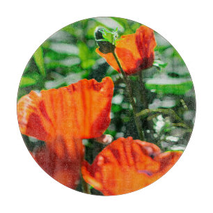Stylized Garden Red Orange Poppy Flowers Cutting Board