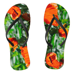 Stylized Garden Red Orange Poppy Flowers Flip Flops