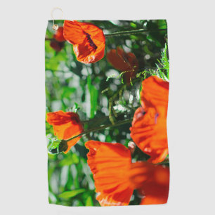 Stylized Garden Red Orange Poppy Flowers Golf Towel
