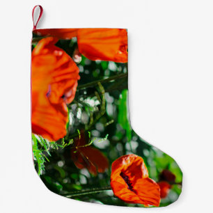 Stylized Garden Red Orange Poppy Flowers Small Christmas Stocking