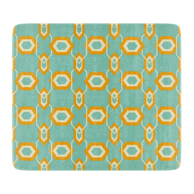 Stylized geometric pattern in bold orange hexagon cutting board (Front)