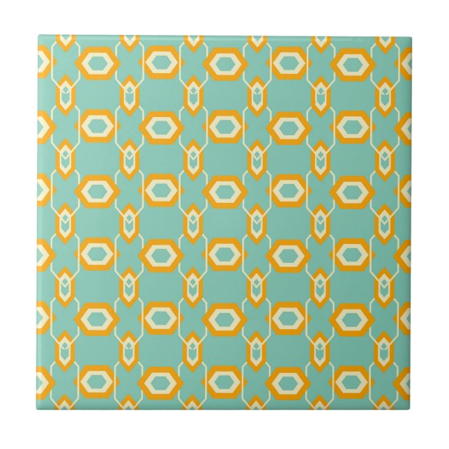 Stylized geometric pattern in bold orange hexagon tile (Front)