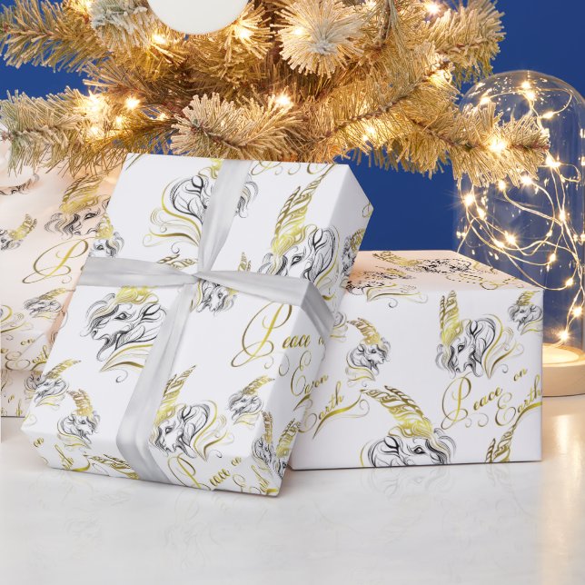 Stylized GOATS Peace on Earth GOLD Wrapping Paper (Holidays)