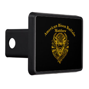 Stylized Gold Bison Illustration in Nature Setting Trailer Hitch Cover