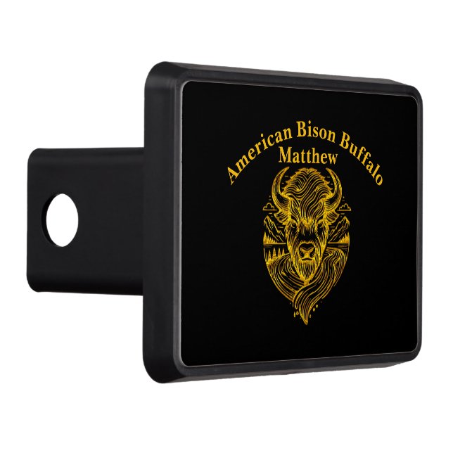 Stylized Gold Bison Illustration in Nature Setting Trailer Hitch Cover (Right)