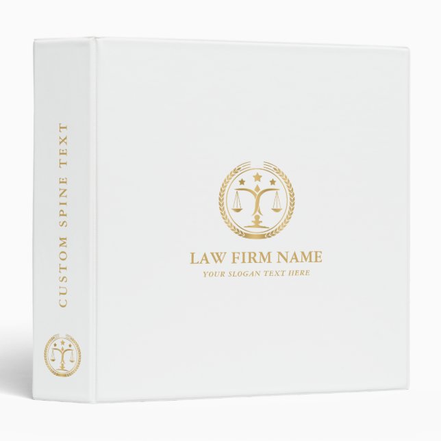 Stylized Gold Justice Logo On White Binder (Front/Spine)