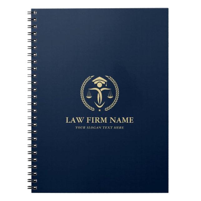 Stylized Gold Justice Logo Royal Blue Background Notebook (Front)