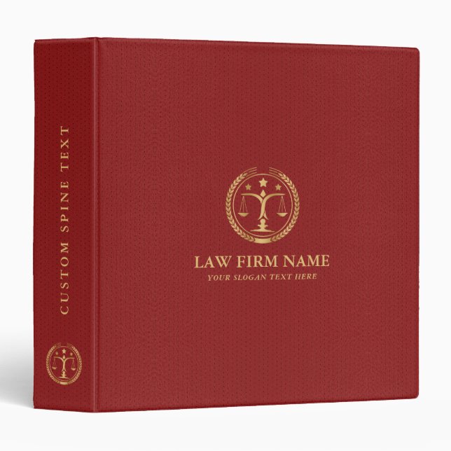 Stylized Gold Law Logo, Red Leather Texture Binder (Front/Spine)