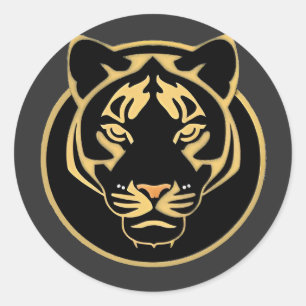 Stylized Golden Tiger Logo Design Classic Round Sticker