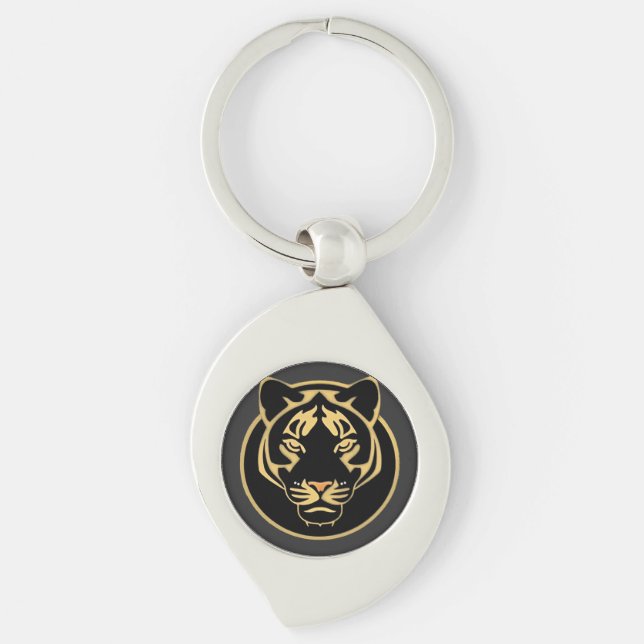 Stylized Golden Tiger Logo Design Keychain (Front)