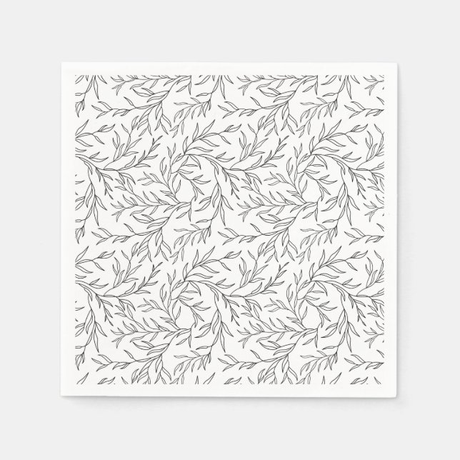 Stylized graceful linear branches with leaves napkin (Front)